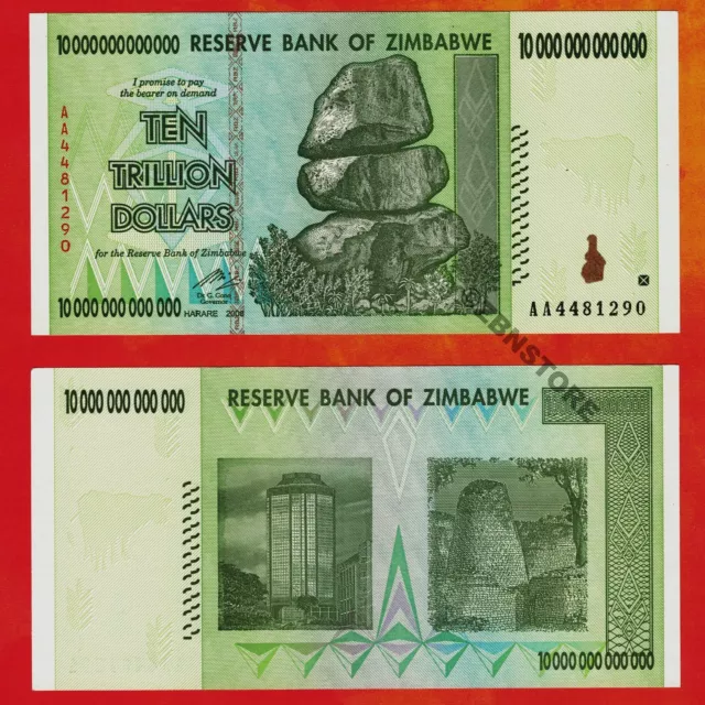 10 Trillion Zimbabwe Dollars Banknote AA 2008 Series Authentic UNC Uncirculated