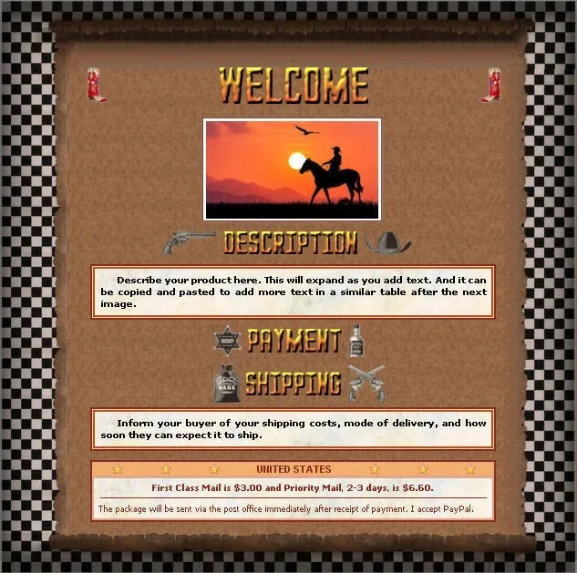 AUCTION TEMPLATE OLD West Western Border Design - FREE Email Shipping ...