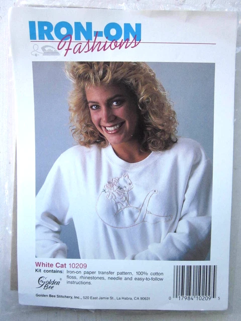 KIT DE COSTURA DE ABEJA DORADA BORDADO Moda de Hierro para CAMISA Floral Blanco Gato