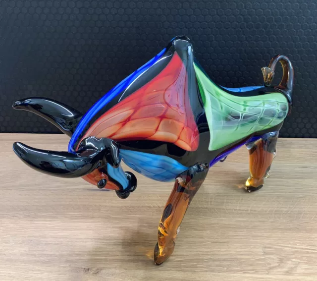 Glasfigur XL Stier Bulle Skulptur Dekofigur Glaskunst Kristallglas Bison Deko