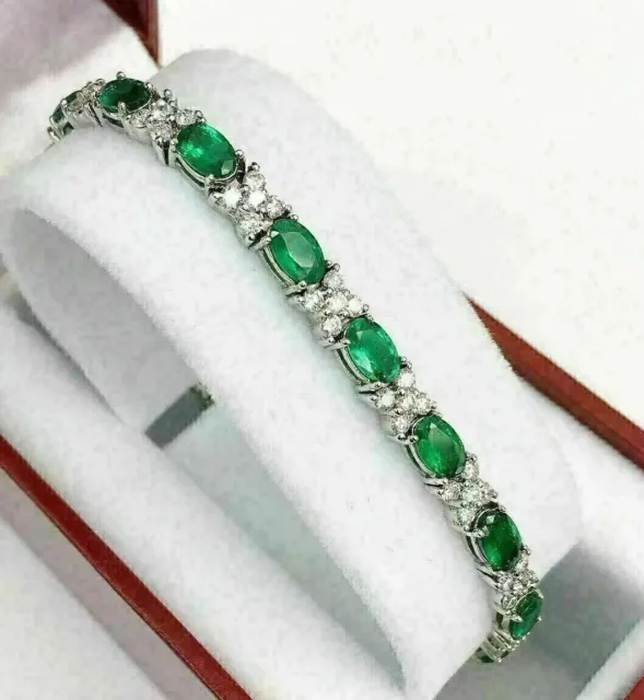 10Ct Oval Cut Lab Created Emerald Diamond Tennis Bracelet 14k White Gold Plated