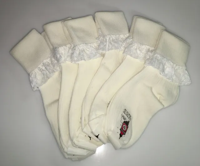 NIÑAS BEBÉ 6 PARES DE CALCETINES DE TOBILLO CREMA CON VOLANTES Borde de encaje *COMPRA BRITÁNICO