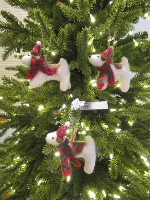 Set of 3 Pottery Barn Felt/Wool Dog Christmas Ornaments New Without Tags