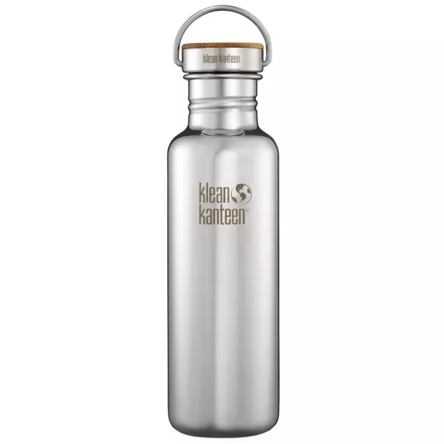 KLEAN KANTEEN REFLECT 800ml CAMPING WATER BOTTLE BAMBOO CAP MIRRORED STAINLESS