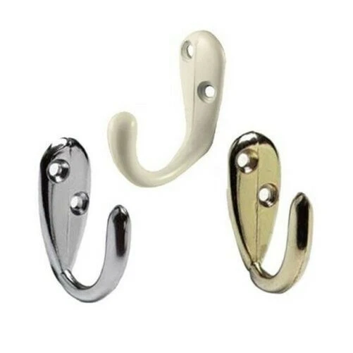Single Robe Hooks White, E Brass, Chrome Plated Hats Robes Coats Home Office Etc