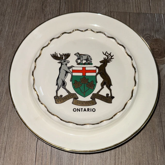 ONTARIO CANADA COAT Of Arms Crest Ceramic Plate Ashtray XL 8.75