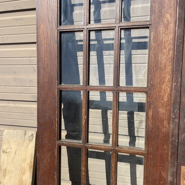 AN704 pair antique oak flat glass French doors 5‘ x 79 x 1.75 3
