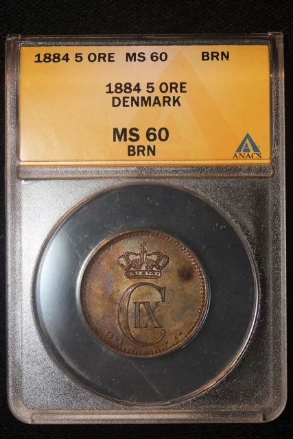 1884 CS. Denmark. 5 Ore. ANACS Graded MS-60.