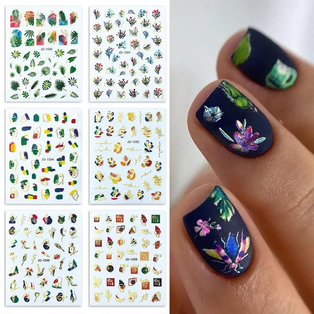 Feuilles Stickers Ongles Abstrait Modèles Bronzante Art Autocollant Géométrique