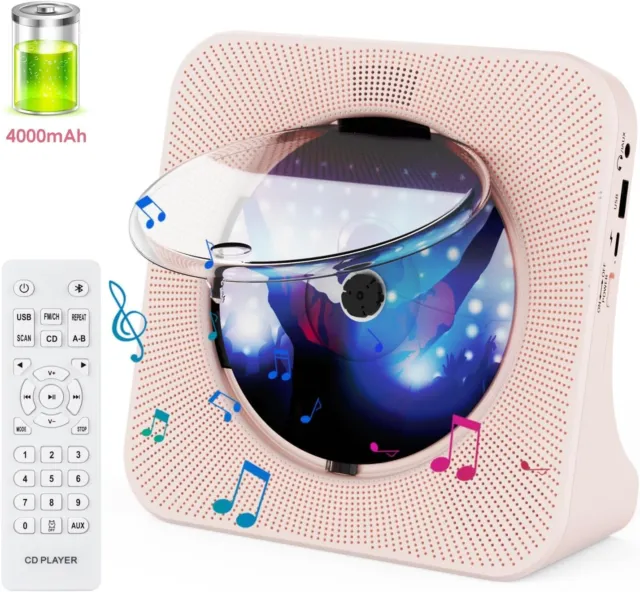 Portable CD Player with 4000mAh Rechargeable Battery Desktop CD Player for Home