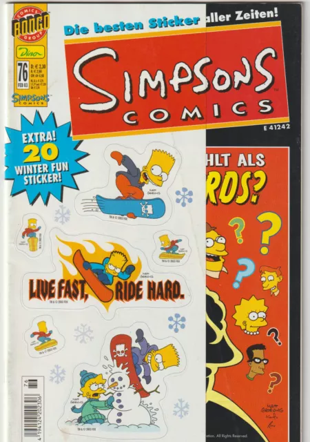 ✪ Simpsons Comics Nr.76 + Extra! 20 Winter Fun Sticker!, Dino 2003 | AUFKLEBER