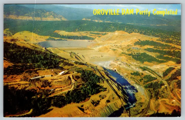 c1960s Oroville Dam California Feather River Aerial View Vintage Postcard