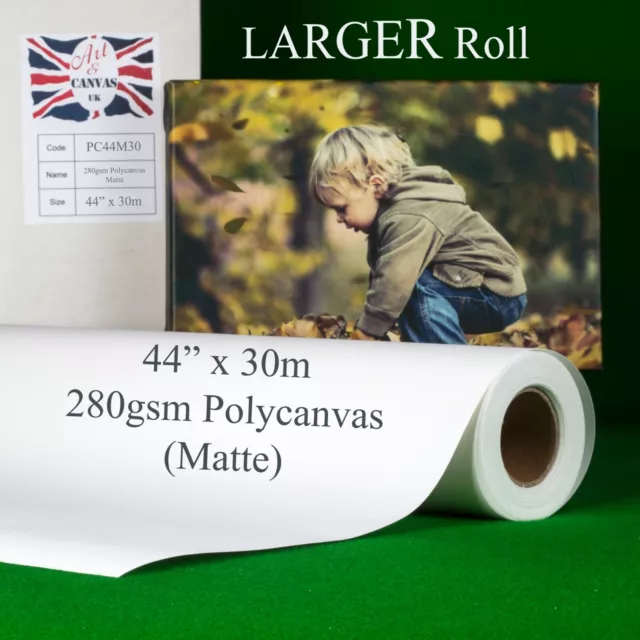 44" x 30m 280gsm Inkjet Poly Canvas Roll Matte, Water Resistant, Brilliant White
