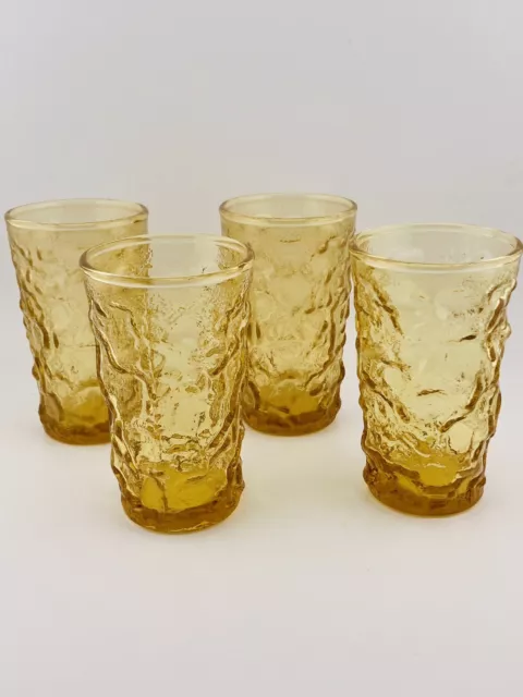 Set Of 4~Anchor Hocking Milano Lido 4oz Juice Glasses~Golden Amber