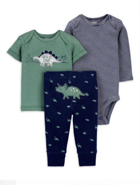 Baby Boy Dinosaur 3 Piece Outfit Navy Green NWT Carter's COM 0-3 3-6 Cotton