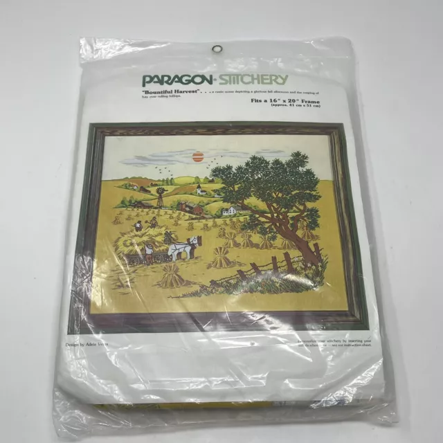 1976 Kit de costura vintage Paragon Needlecraft Crewel #0305 cosecha abundante *+