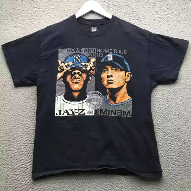 Jay-Z Eminem Home And Home Tour Hanes T-Shirt Men Large L Short Sleeve Black