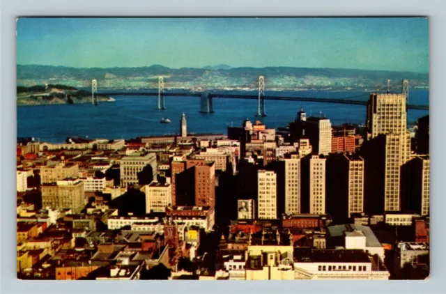 San Francisco CA, Aerial View, Oakland Bay Bridge, California Vintage Postcard