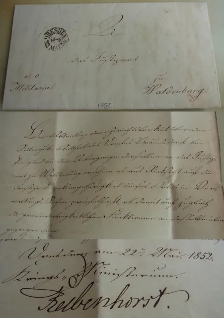 Militaria Letter Dresden 1852, Kriegsminister From Rabenhorst, Militär-kataster