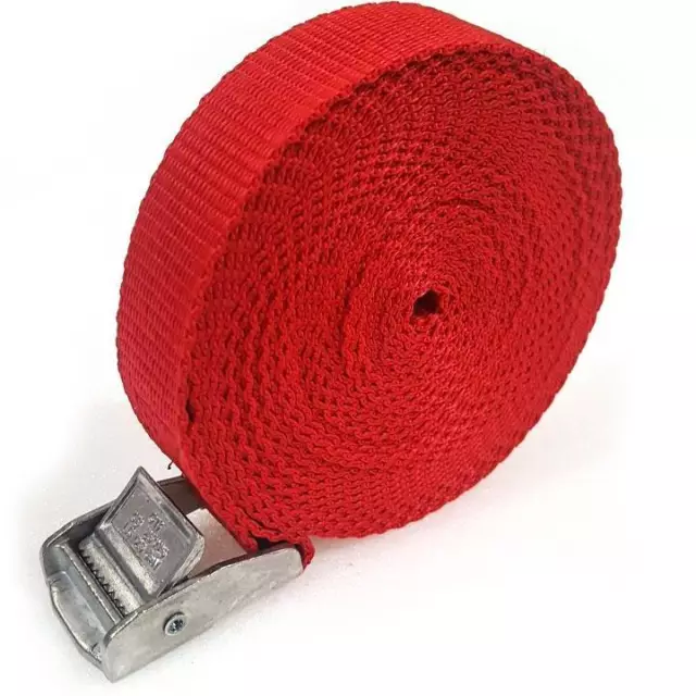 2 Buckled Straps 25mm Cam Buckle 5 meters Long Heavy Duty Load Securing Red