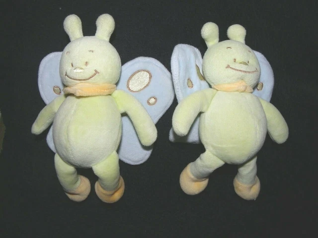 Lot  2 peluches doudou papillon bleu vert TEX