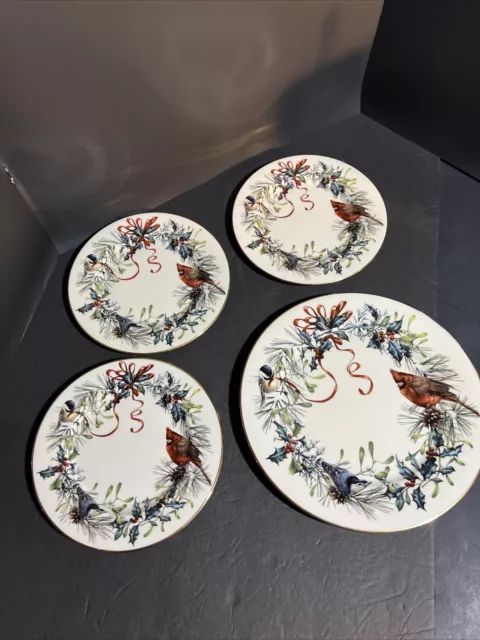 LENOX "WINTER GREETINGS" (Cardinal)  1 FINE BONE CHINA DINNER AND 3 SALAD PLATES