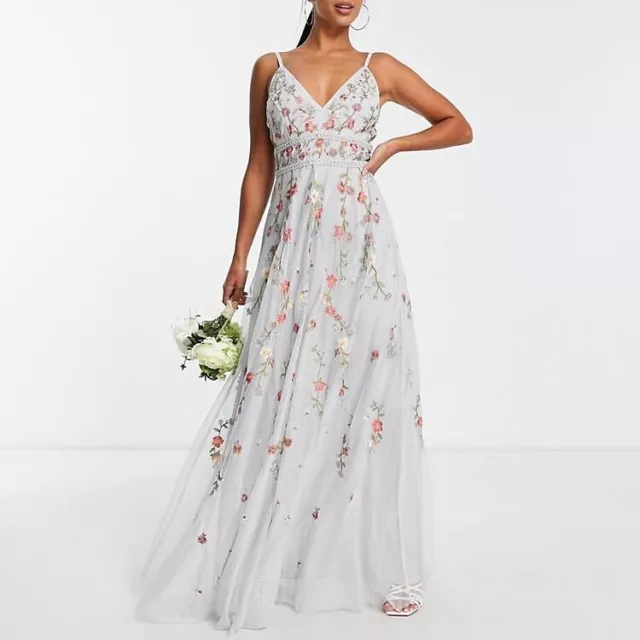 Asos design floral embroidered dobby online mesh cami strap maxi dress