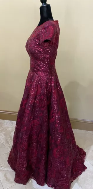 Jovani Sequined Jewel Ballgown Burgundy - Size 6. Used Once 3