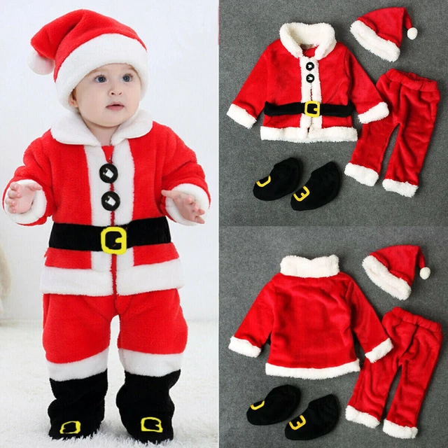 4PCS Baby Boy Girls' Christmas Costume Santa Claus Fancy Dress Xmas Outfits Set