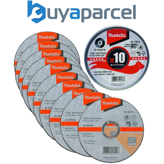 10x Makita D-18764 Fast Cutting Extra Thin Metal Grinder Disc 115mm + Metal Tin