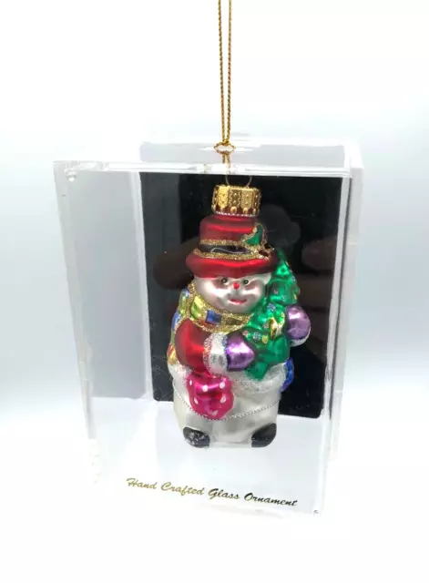 Designers Studio Unique Treasure Glass Ornament Handpainted Blown Snowman In Box