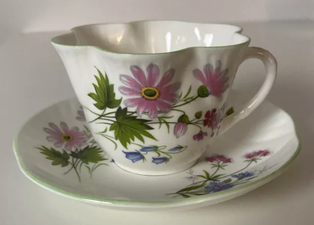 Vintage Crown Staffordshire England Fine Bone China Tea Cup & Saucer Wildflowers