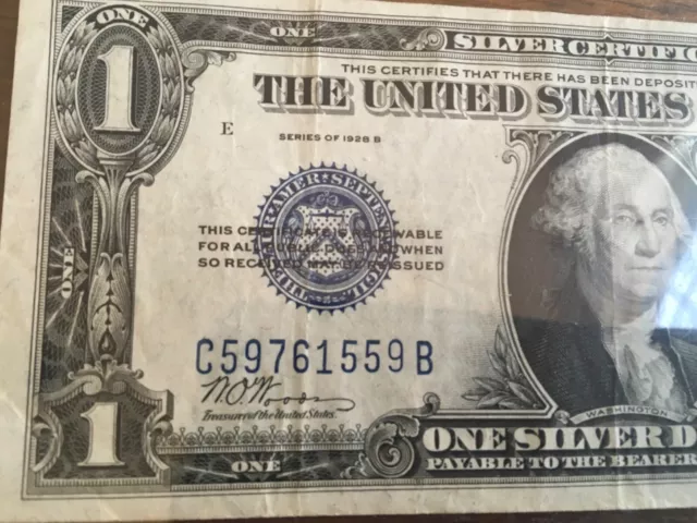 1928 A $1 One Dollar Funnyback Silver Certificate Note 3