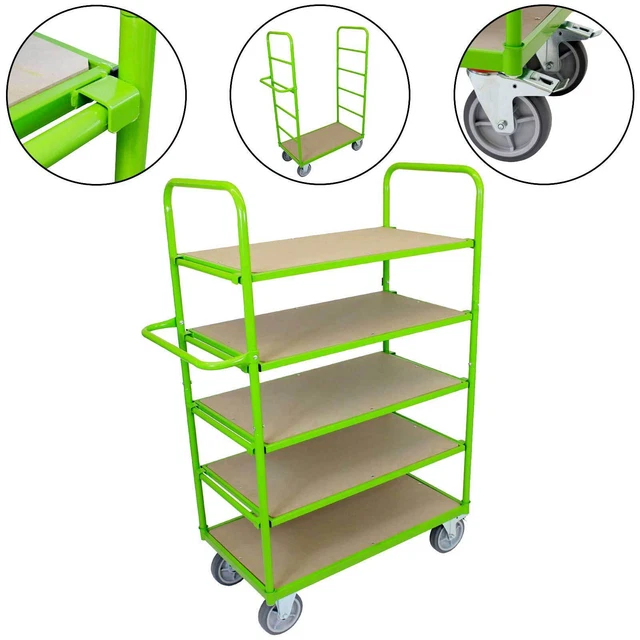 Carrello a piani scaffale per commissionamento carrello per trasporto 600 kg 5 piani altezza 180 cm verde