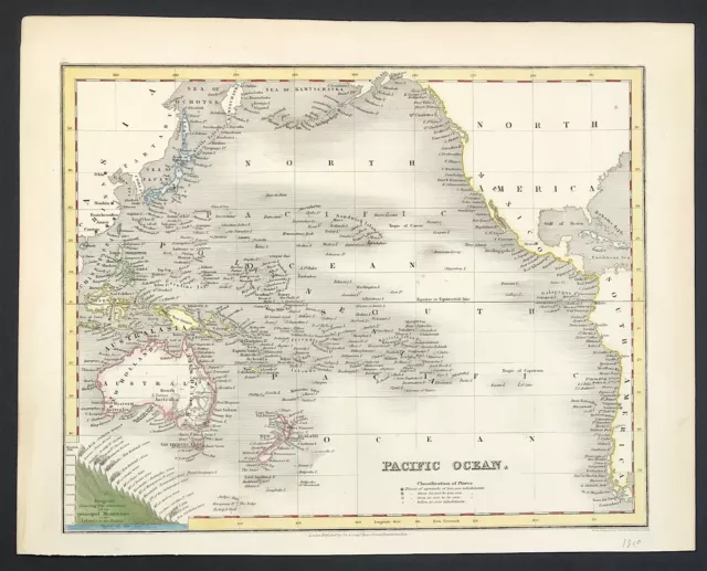 1850 collector Pacific Ocean Map by Dower & William Orr original with colour
