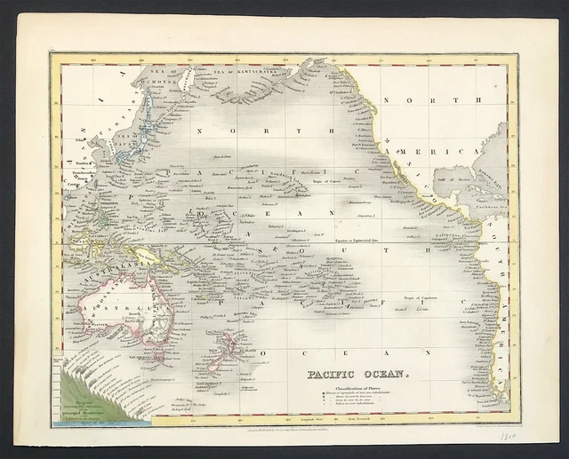 1850 collector Pacific Ocean Map by Dower & William Orr original with colour