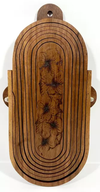 Vtg Collapsible Wood Basket / Trivet / Wall Hanging Hand Carved Floral Mathena's