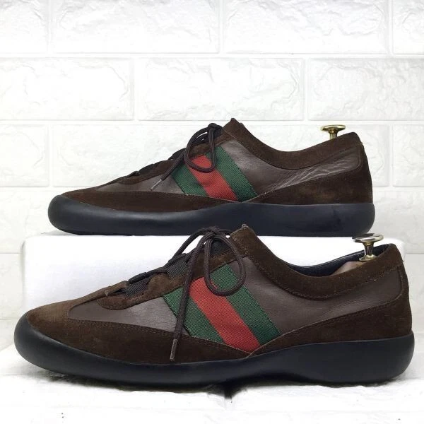 GUCCI   Men s 41E 26.0cm Leather Sneakers Made in Italy Sherry Line Comfort Su