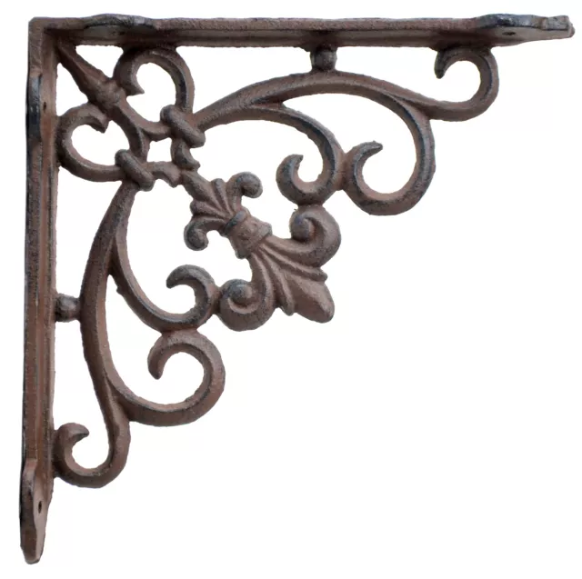 Fleur De Lis Wall Shelf Bracket Cast Iron Ornate Brace DIY Craft Supply 7.5"