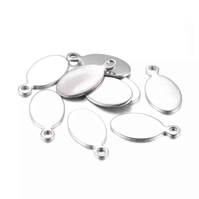 100pcs 304 Stainless Steel Oval Tag Pendants Smooth Stamping Blank Charm 20x10mm