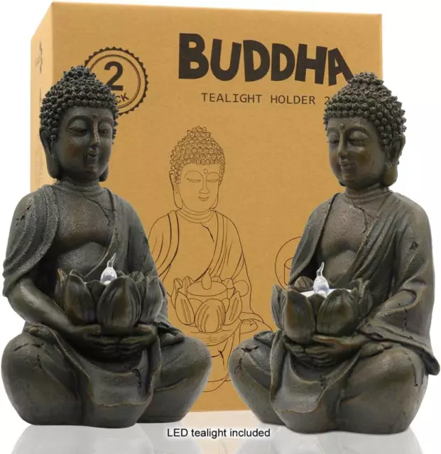 Meditating Buddha Statue Figurine Sitting Sculpture Decoration 8" Tealight Holde