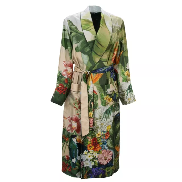 DOLCE & GABBANA Silk Tropical Flower Printed Coat Gown Robe Green Orange 12367