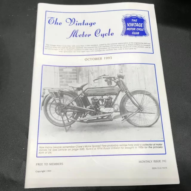 Official Journal The Vintage Motorcycle Club Magazine October 1993 Whitley Run