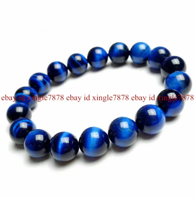 Genuine Natural Blue Tigers Eye Gems Round Beads Elastic Bracelet 6/8/10/12/14mm