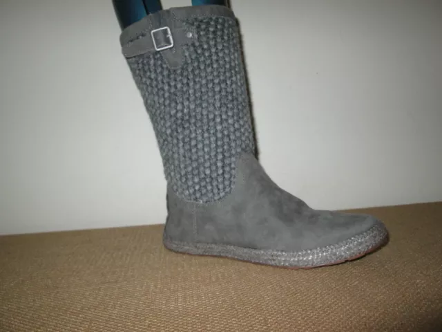 UGG Lyza Charcoal Grey Suede Leather & Wool Knit Mid-Calf Boots 1012490 Size 6