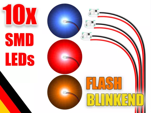 10X SMD LED 0805 "Blinkend" orange blau rot gelb verdrahtet Flash LED Modellbau
