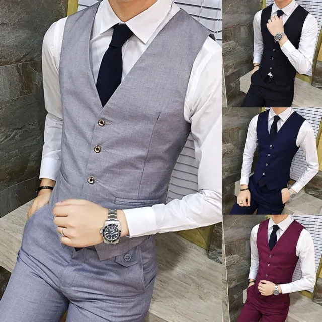 Mens-Formal Casual Tuxedo Suit Dress Vest Waistcoat & Neck Tie Wedding Prom