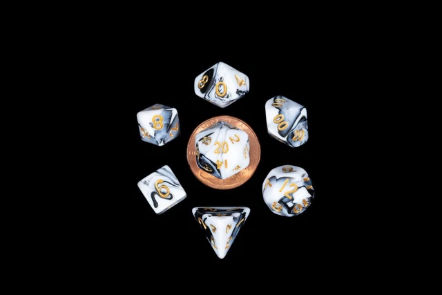 Black and White Marble Colored Poly Dice with Gold Numbers 10mm (3/8 (US IMPORT)