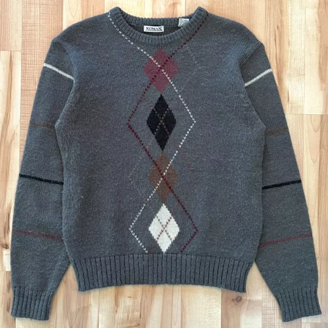 Suéter Mohair Vintage Para Hombre Gris Koman Tejido Años 90 Talla M Abuelo Funky Único