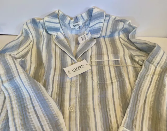 Talbots Haven Size L  100% Cotton Blue White Stripe Pajama Top NWT